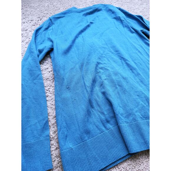 TORY BURCH Simone Merino Wool Cardigan Sweater Turquoise Gold Logo Buttons Large - Picture 8 of 10